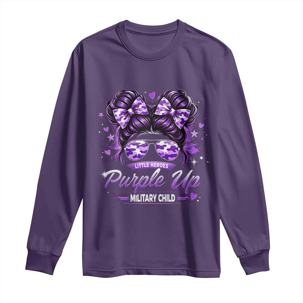 Purple Up Military Child Long Sleeve Shirt Camo Messy Bun Military Kid Month TS10 Purple Print Your Wear