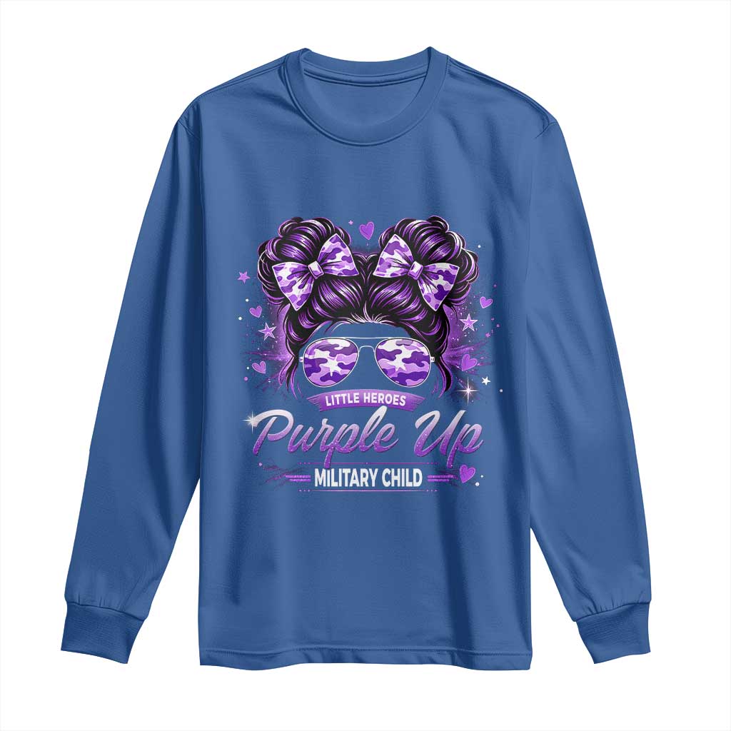 Purple Up Military Child Long Sleeve Shirt Camo Messy Bun Military Kid Month TS10 Royal Blue Print Your Wear