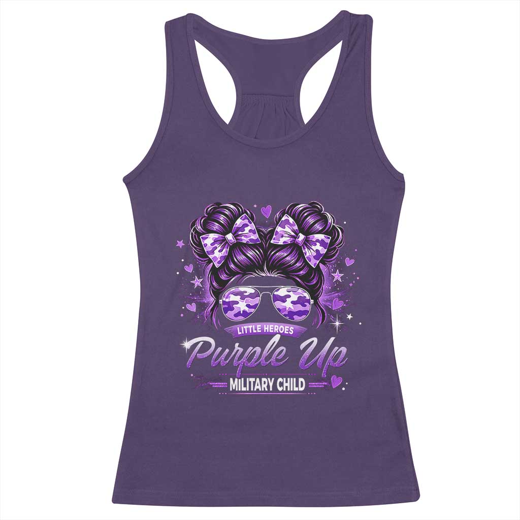 Purple Up Military Child Racerback Tank Top Camo Messy Bun Military Kid Month TS10 Purple Print Your Wear