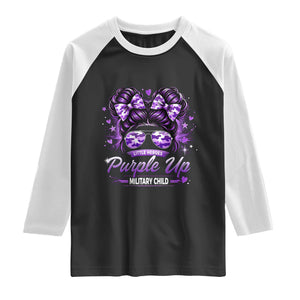Purple Up Military Child Raglan Shirt Camo Messy Bun Military Kid Month TS10 Black White Print Your Wear