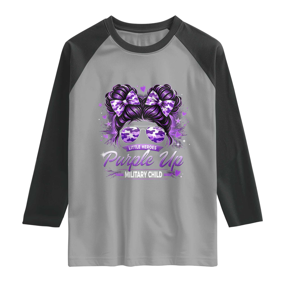 Purple Up Military Child Raglan Shirt Camo Messy Bun Military Kid Month TS10 Sport Gray Black Print Your Wear