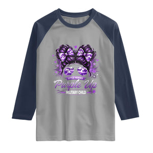 Purple Up Military Child Raglan Shirt Camo Messy Bun Military Kid Month TS10 Sport Gray Navy Print Your Wear