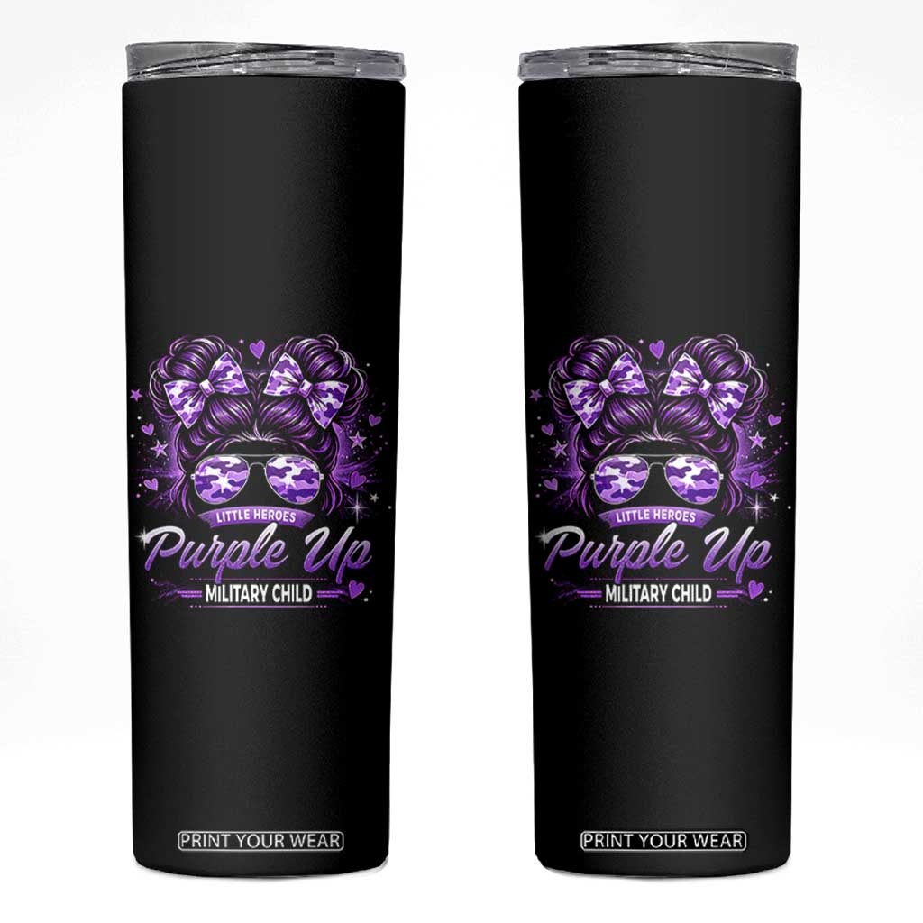 Purple Up Military Child Skinny Tumbler Camo Messy Bun Military Kid Month TS10 Black Print Your Wear