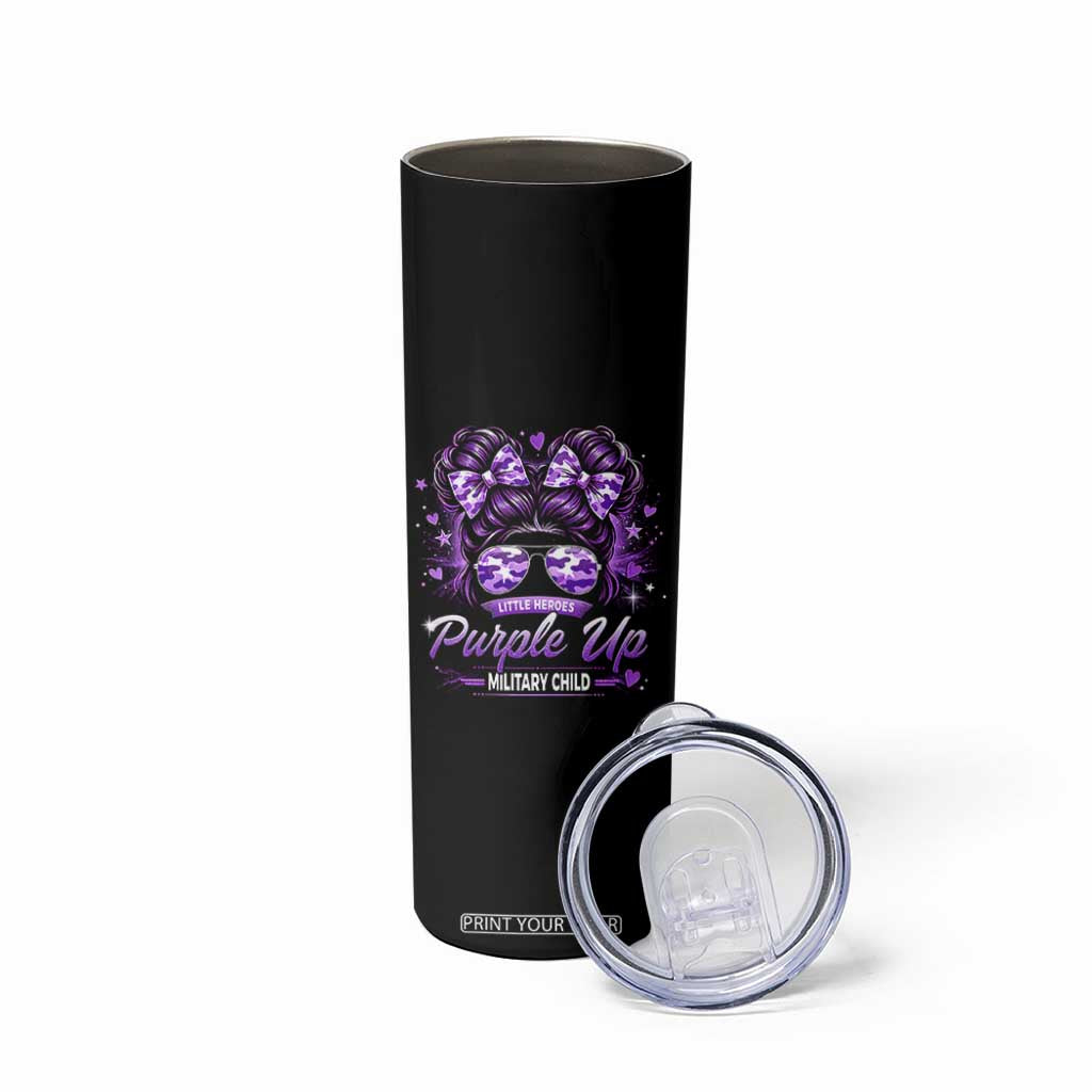 Purple Up Military Child Skinny Tumbler Camo Messy Bun Military Kid Month TS10 Print Your Wear
