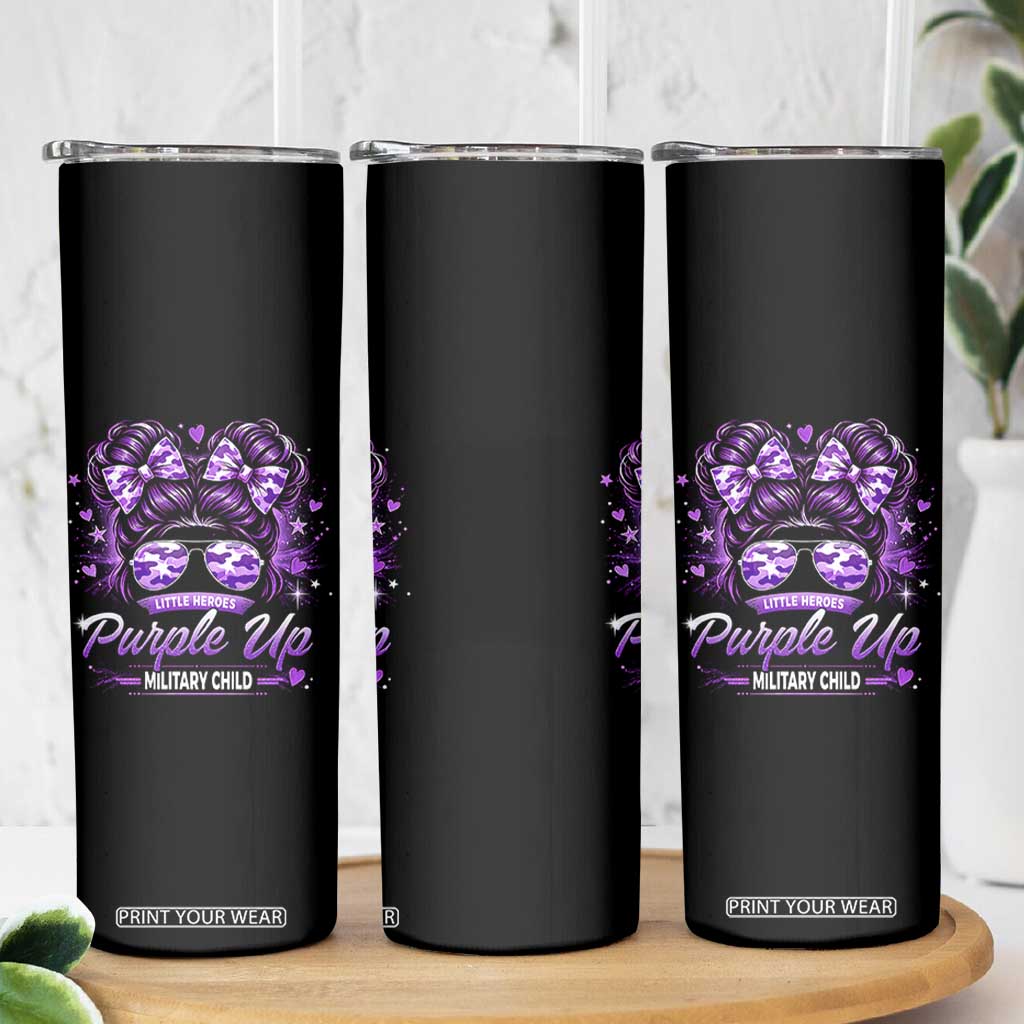 Purple Up Military Child Skinny Tumbler Camo Messy Bun Military Kid Month TS10 Print Your Wear