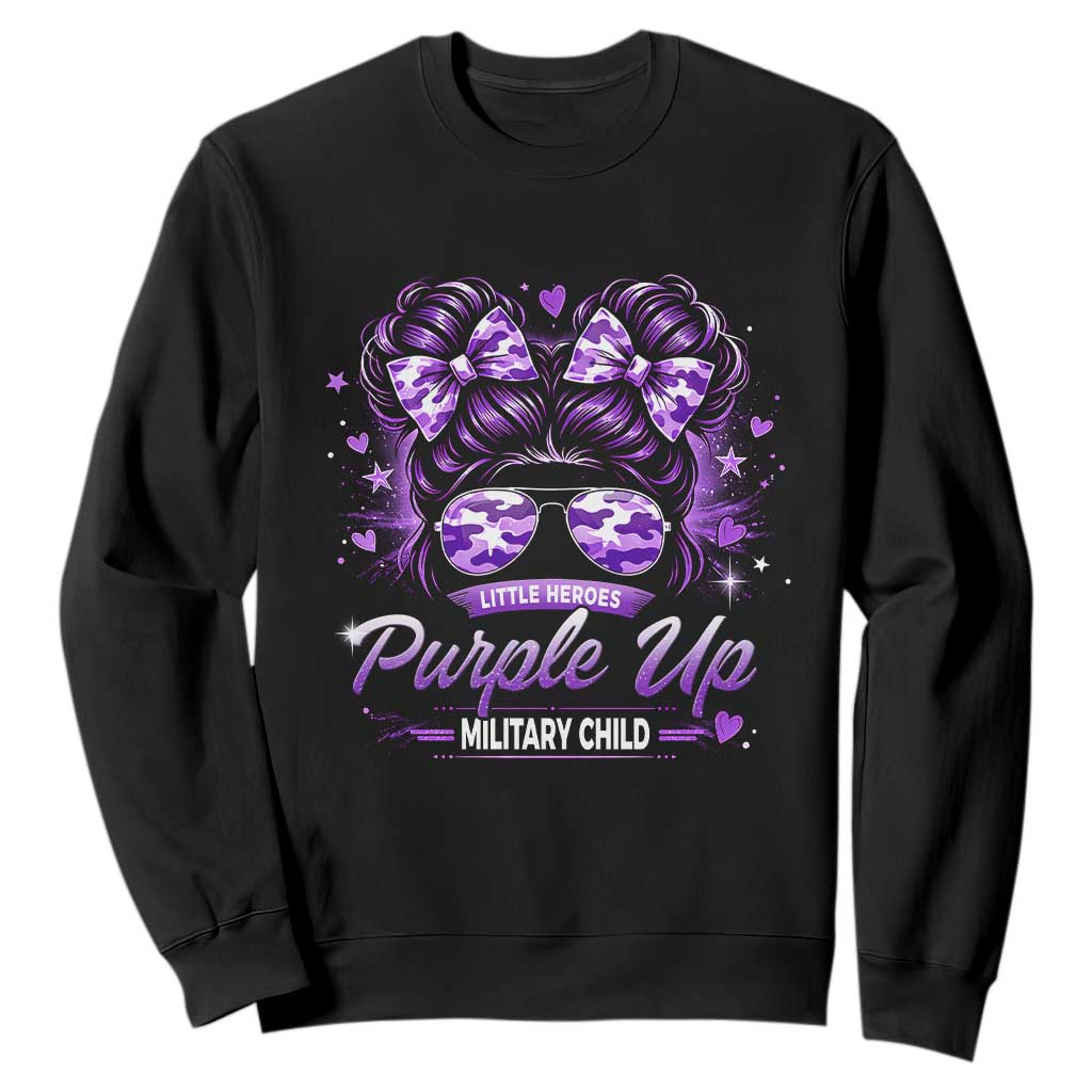 Purple Up Military Child Sweatshirt Camo Messy Bun Military Kid Month TS10 Black Print Your Wear