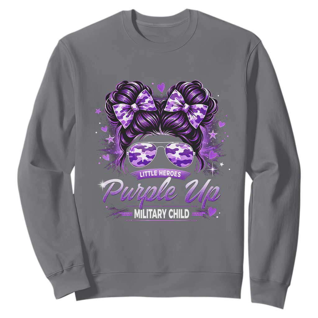 Purple Up Military Child Sweatshirt Camo Messy Bun Military Kid Month TS10 Charcoal Print Your Wear