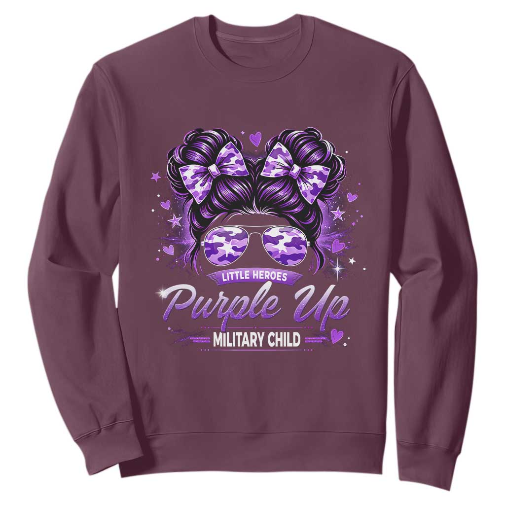 Purple Up Military Child Sweatshirt Camo Messy Bun Military Kid Month TS10 Maroon Print Your Wear
