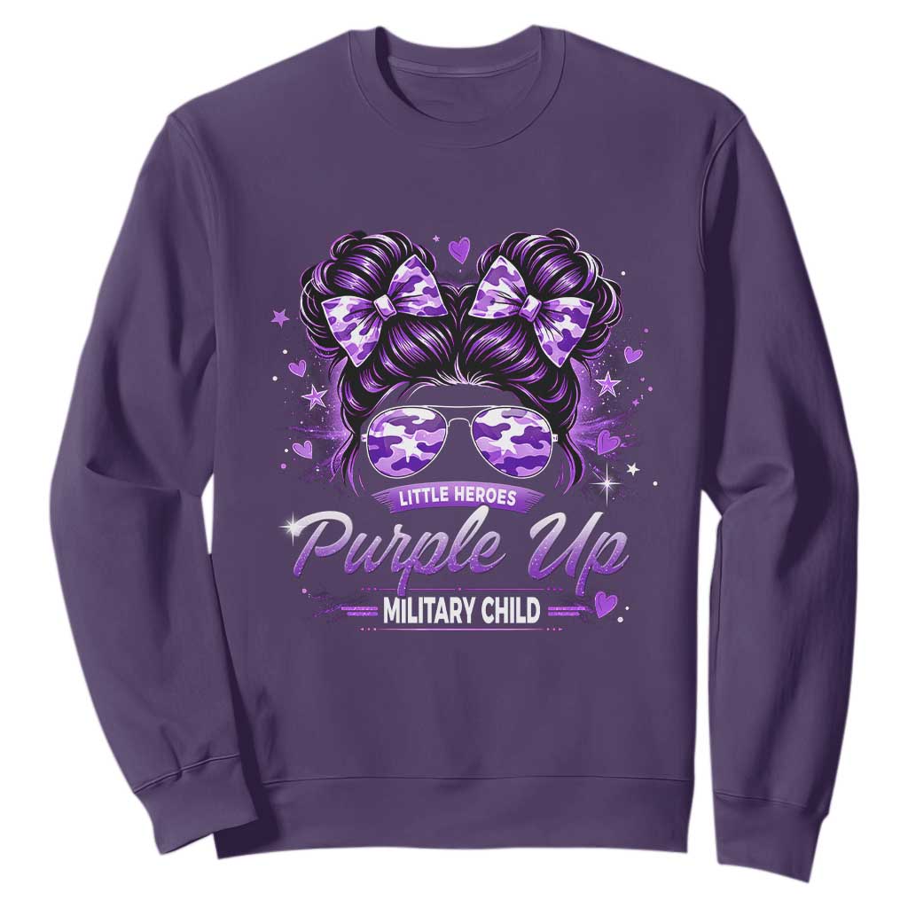 Purple Up Military Child Sweatshirt Camo Messy Bun Military Kid Month TS10 Purple Print Your Wear