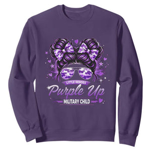 Purple Up Military Child Sweatshirt Camo Messy Bun Military Kid Month TS10 Purple Print Your Wear