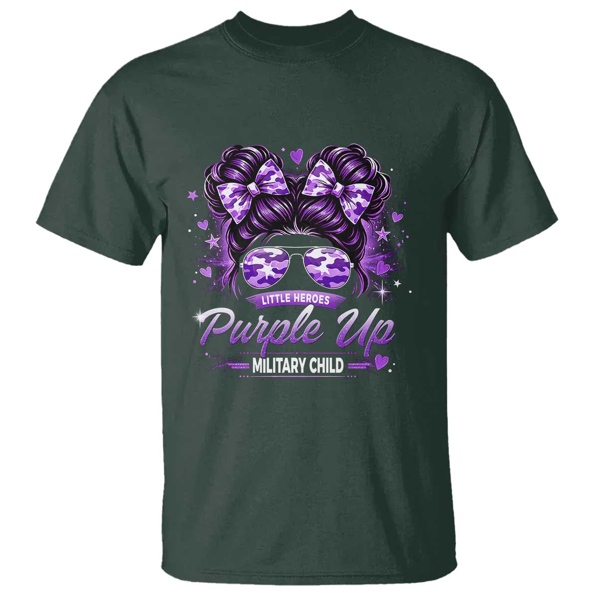 Purple Up Military Child T Shirt Camo Messy Bun Military Kid Month TS10 Dark Forest Green Print Your Wear
