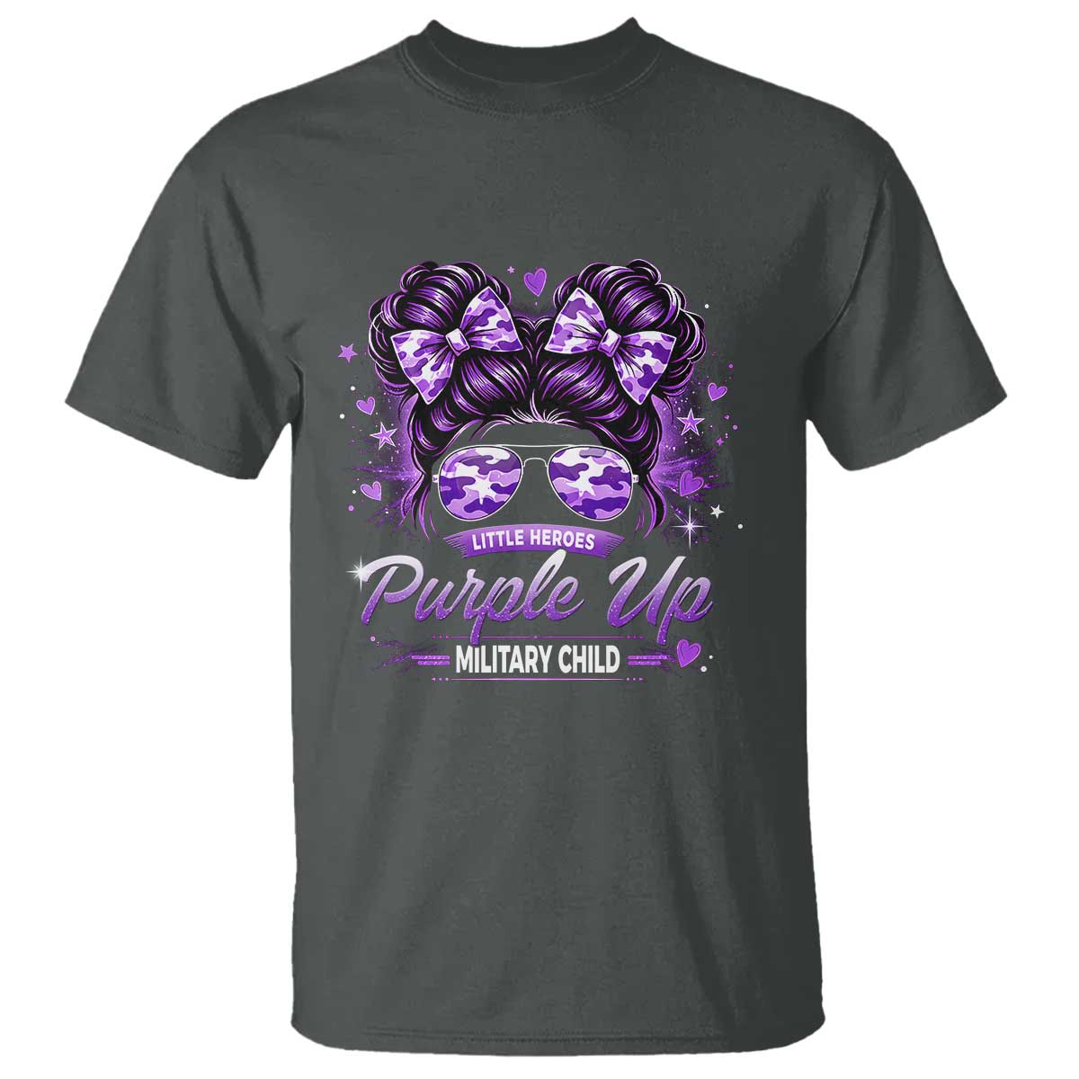 Purple Up Military Child T Shirt Camo Messy Bun Military Kid Month TS10 Dark Heather Print Your Wear
