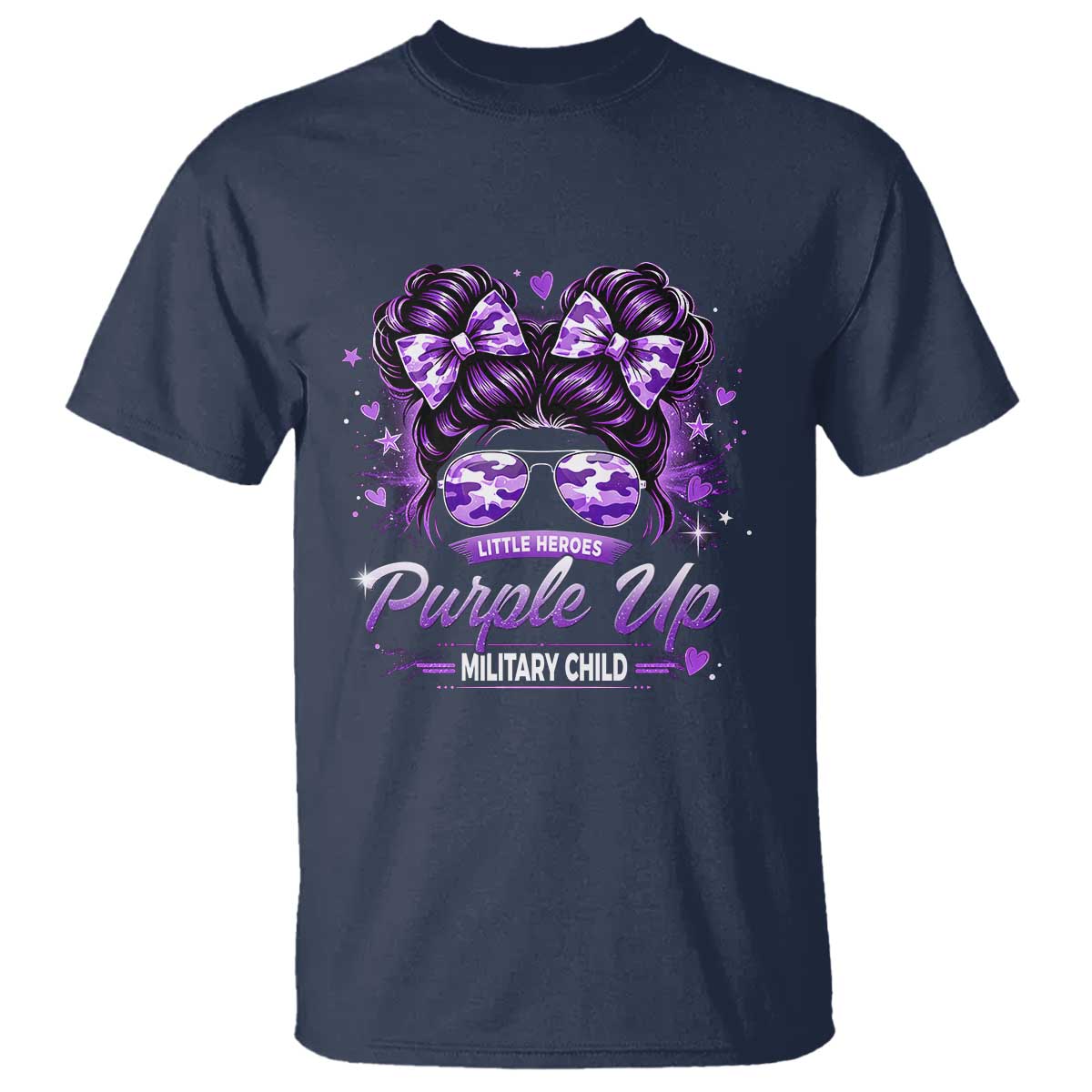 Purple Up Military Child T Shirt Camo Messy Bun Military Kid Month TS10 Navy Print Your Wear