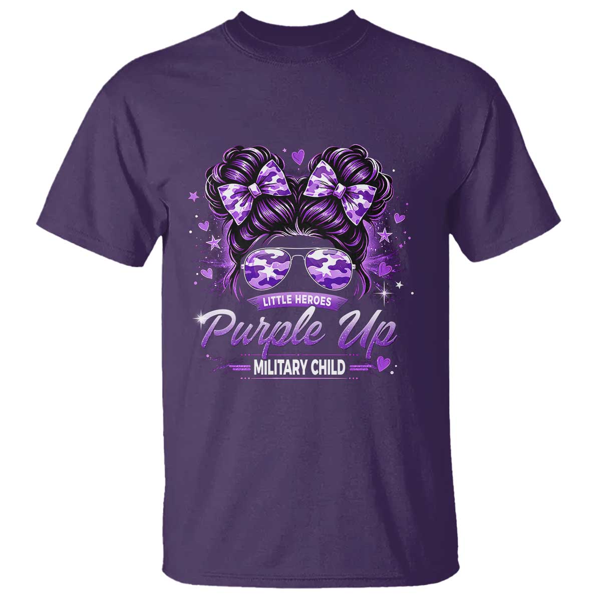 Purple Up Military Child T Shirt Camo Messy Bun Military Kid Month TS10 Purple Print Your Wear
