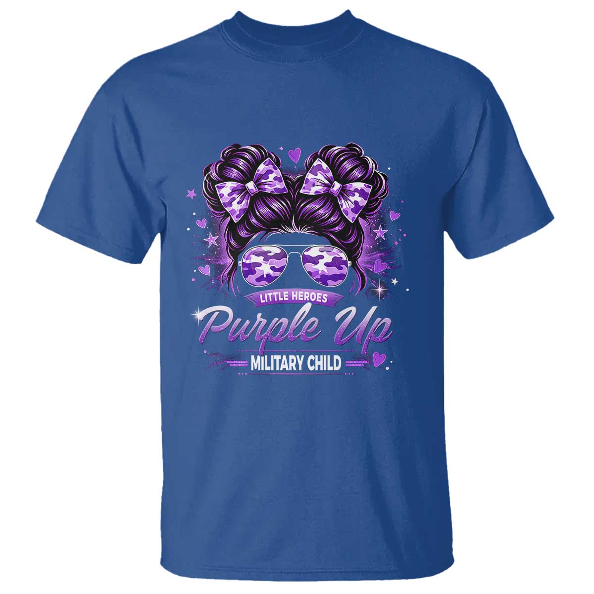 Purple Up Military Child T Shirt Camo Messy Bun Military Kid Month TS10 Royal Blue Print Your Wear