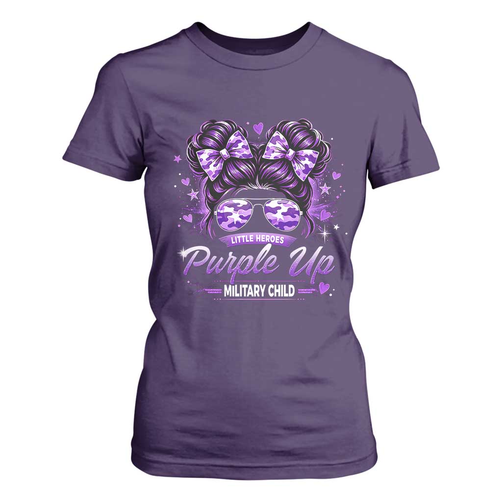 Purple Up Military Child T Shirt For Women Camo Messy Bun Military Kid Month TS10 Purple Print Your Wear