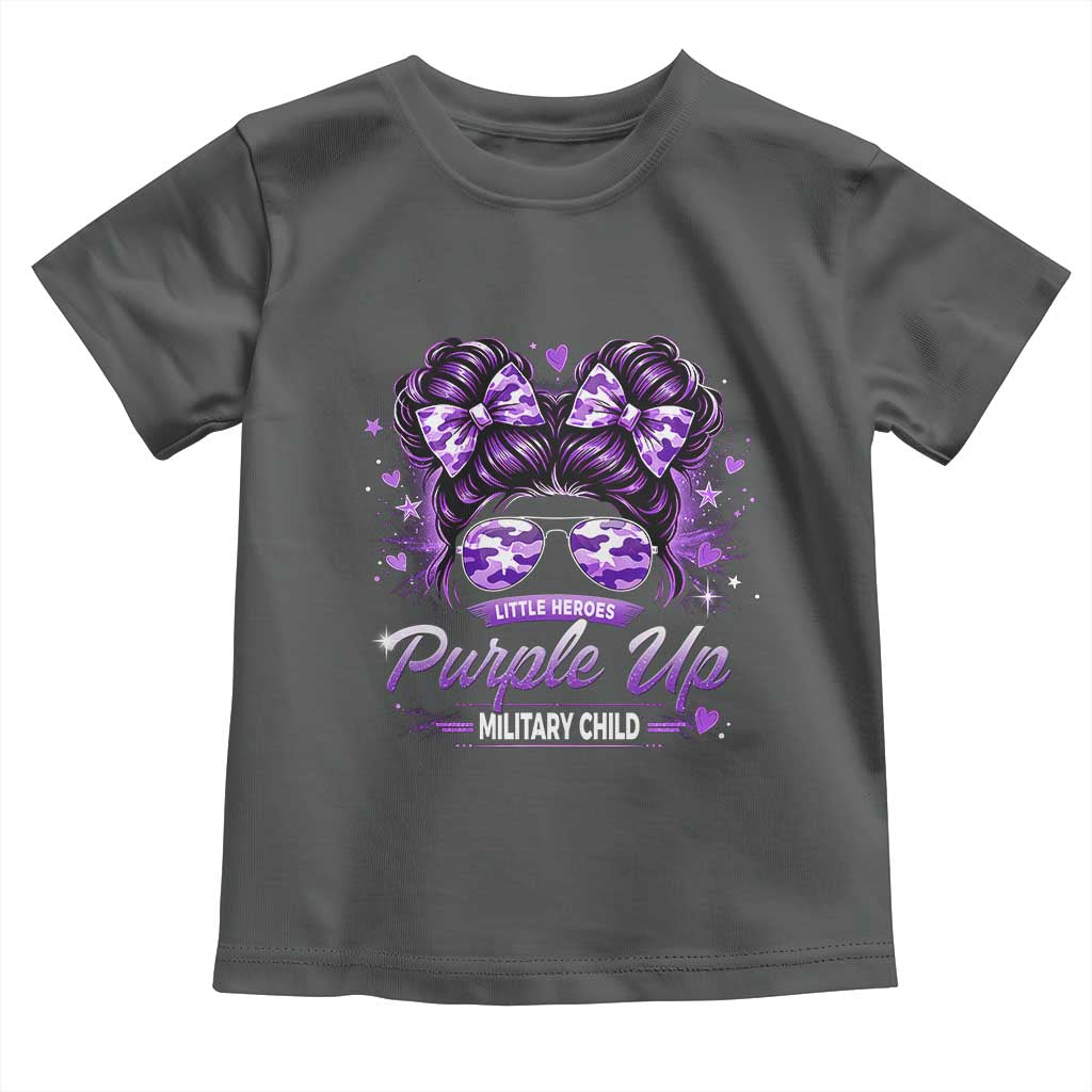 Purple Up Military Child Toddler T Shirt Camo Messy Bun Military Kid Month TS10 Dark Heather Print Your Wear
