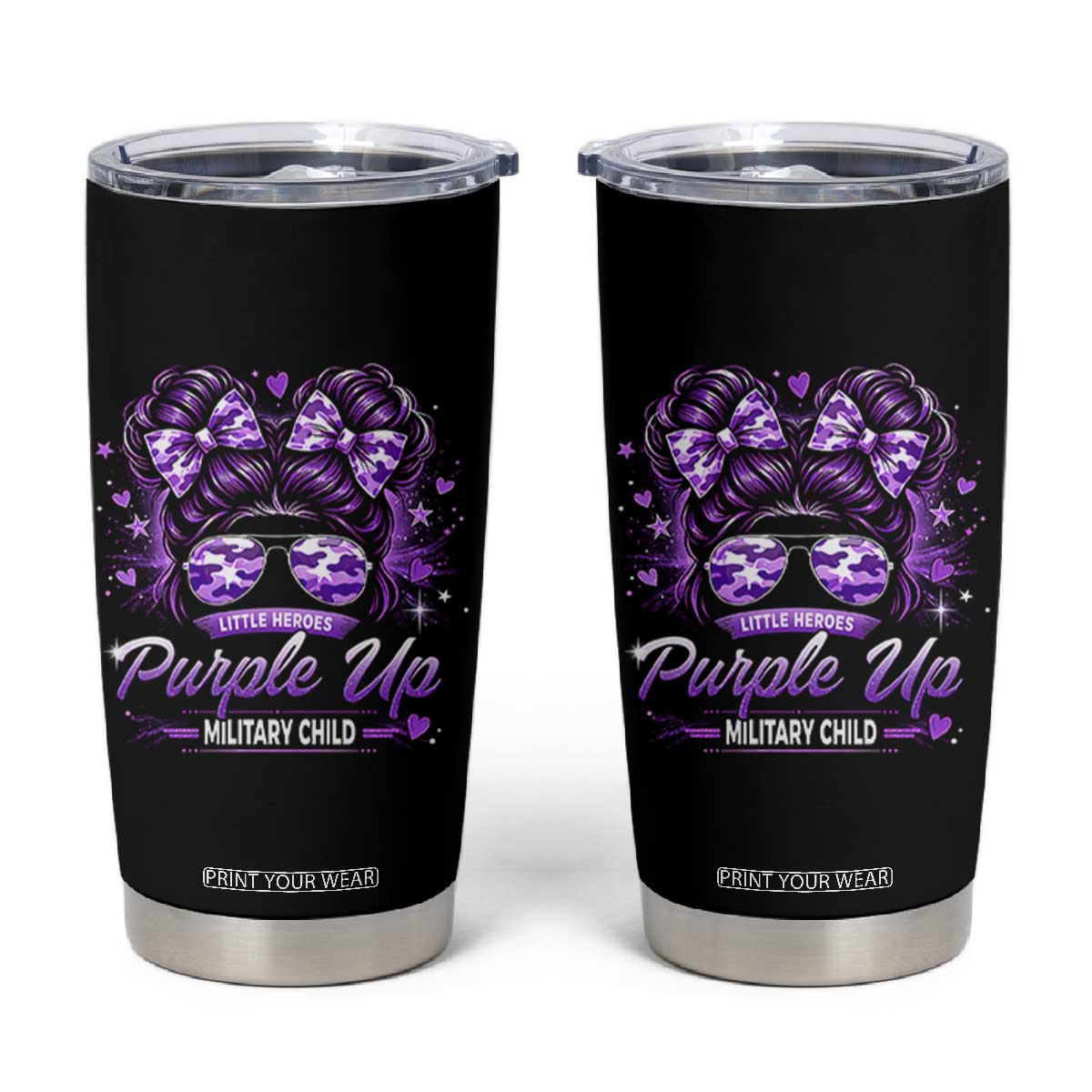 Purple Up Military Child Tumbler Cup Camo Messy Bun Military Kid Month TS10 Black Print Your Wear