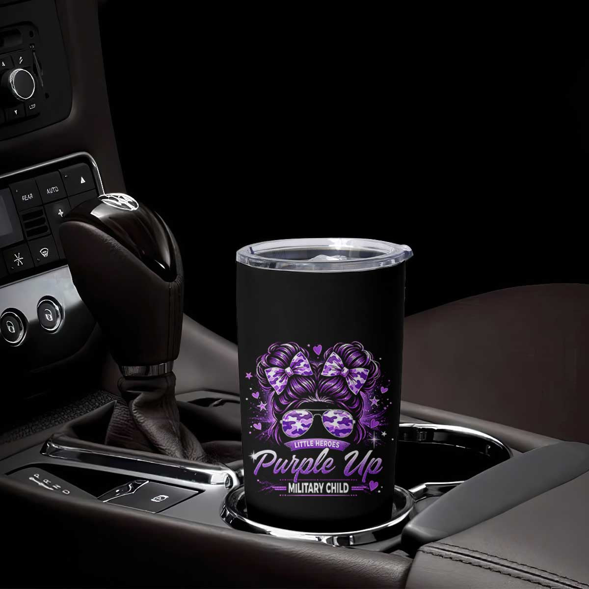 Purple Up Military Child Tumbler Cup Camo Messy Bun Military Kid Month TS10 Print Your Wear