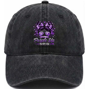 Purple Up Military Child Washed Cotton Baseball Cap Camo Messy Bun Military Kid Month TS10 Washed Cap Universal Fit Black Print Your Wear