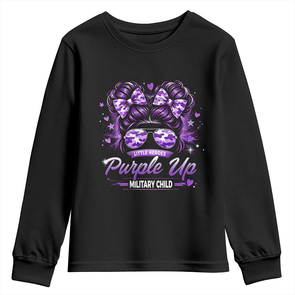 Purple Up Military Child Youth Sweatshirt Camo Messy Bun Military Kid Month TS10 Black Print Your Wear