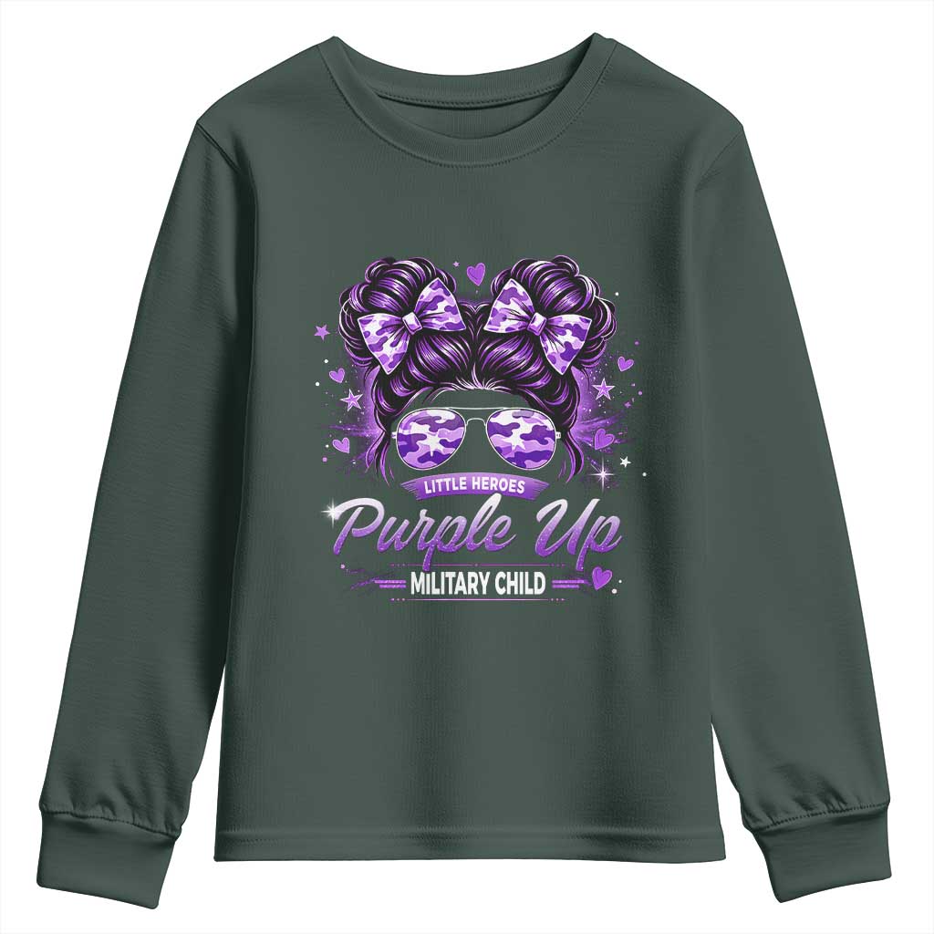 Purple Up Military Child Youth Sweatshirt Camo Messy Bun Military Kid Month TS10 Dark Forest Green Print Your Wear