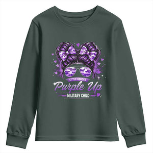 Purple Up Military Child Youth Sweatshirt Camo Messy Bun Military Kid Month TS10 Dark Forest Green Print Your Wear