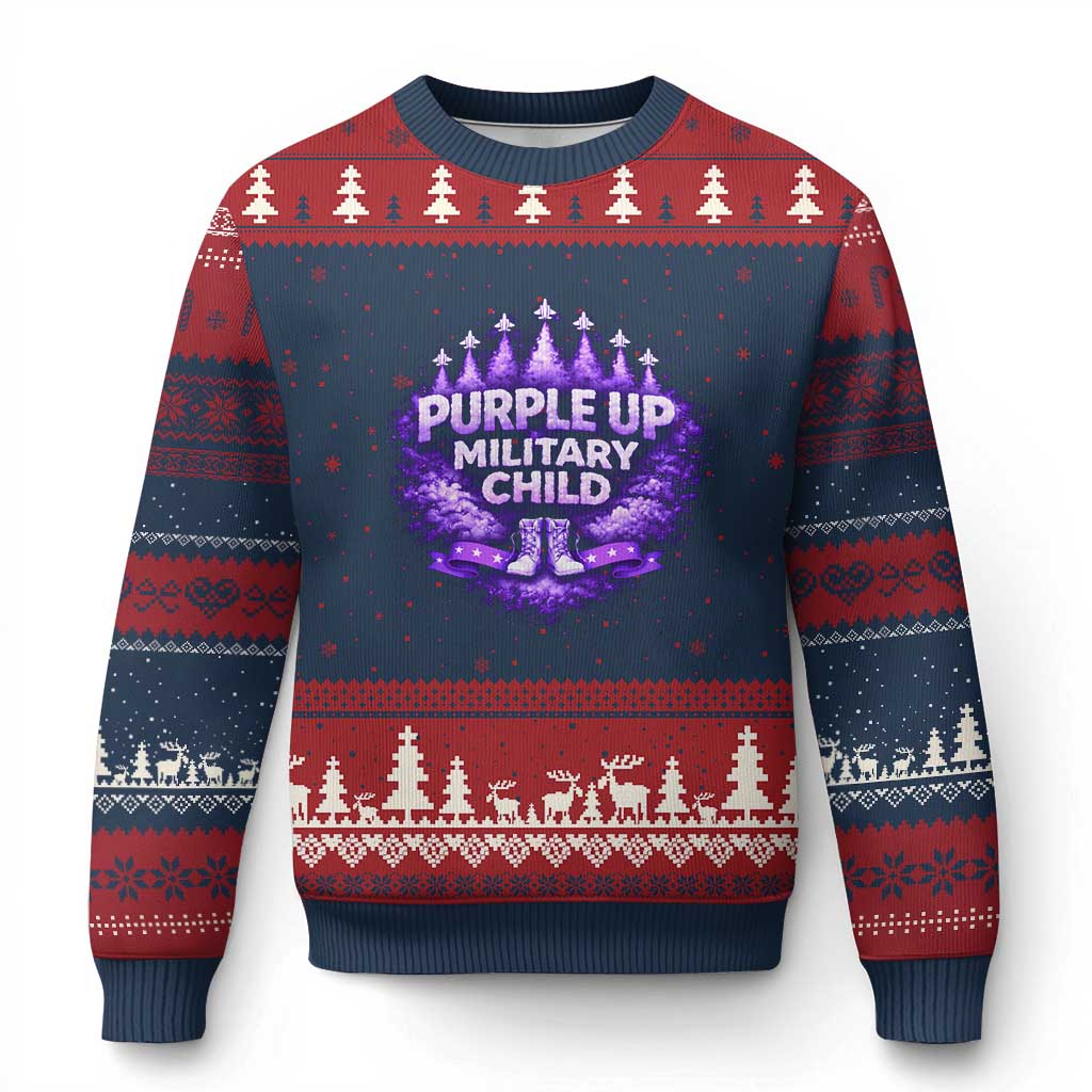 Purple Up Military Child Ugly Christmas Sweater Proud Military Kid TS10 Navy Red Print Your Wear