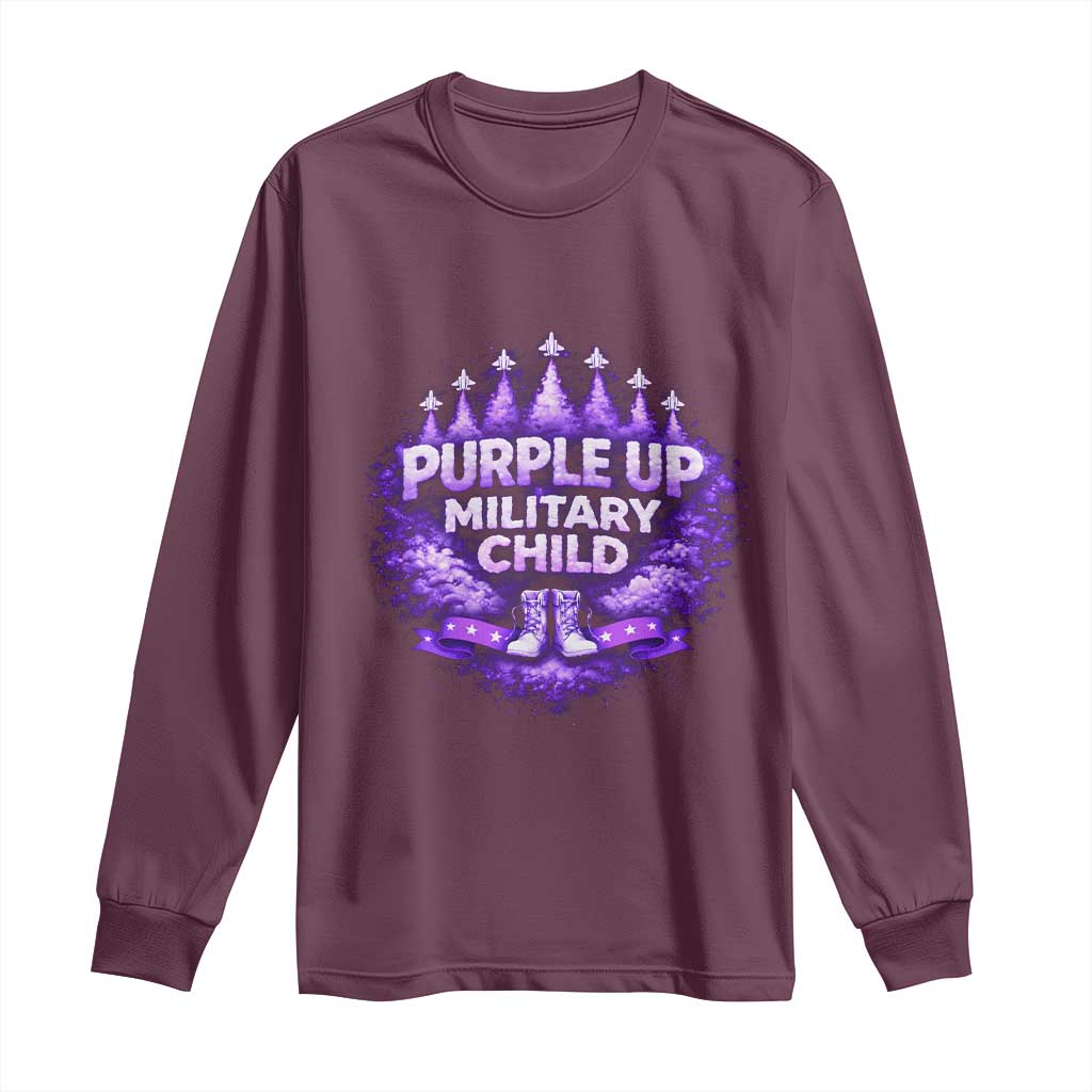Purple Up Military Child Long Sleeve Shirt Proud Military Kid TS10 Maroon Print Your Wear
