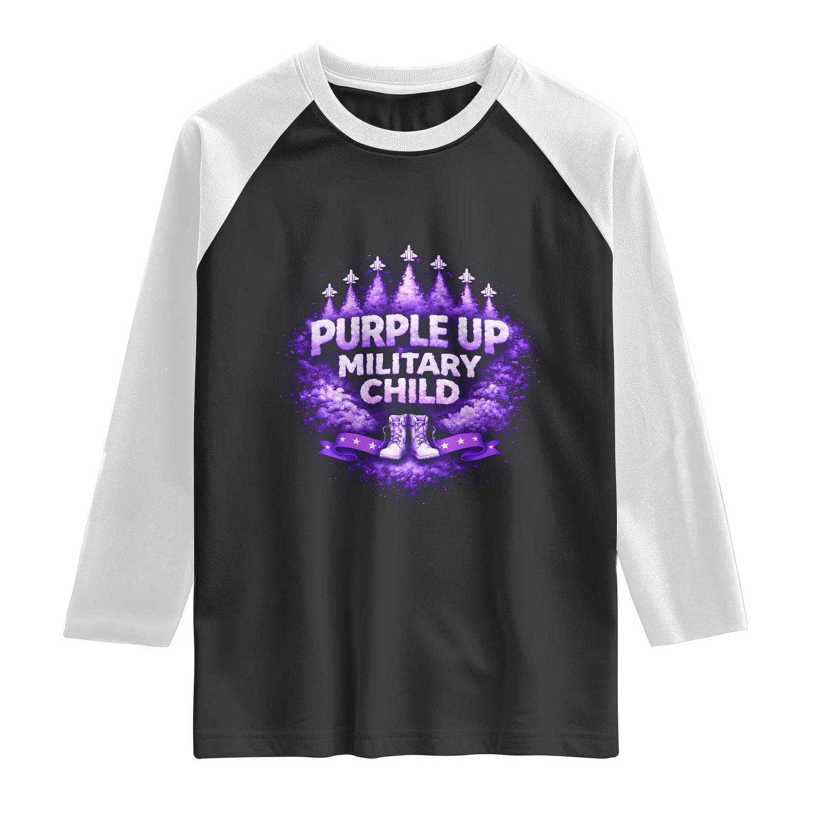 Purple Up Military Child Raglan Shirt Proud Military Kid TS10 Black White Print Your Wear