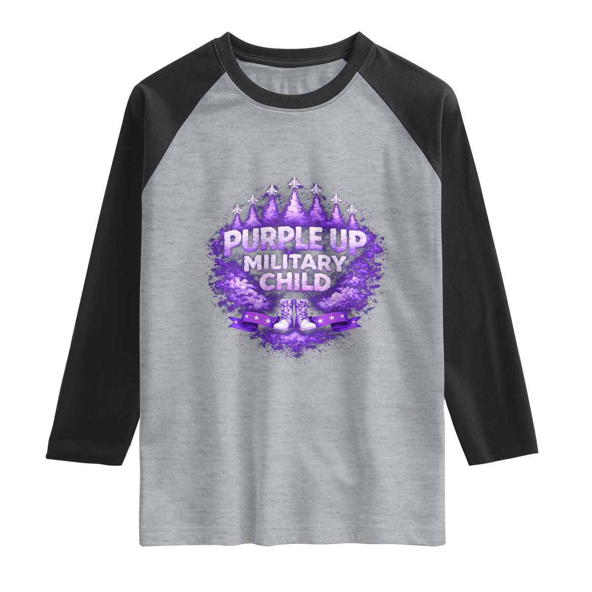 Purple Up Military Child Raglan Shirt Proud Military Kid TS10 Heather Gray Black Print Your Wear