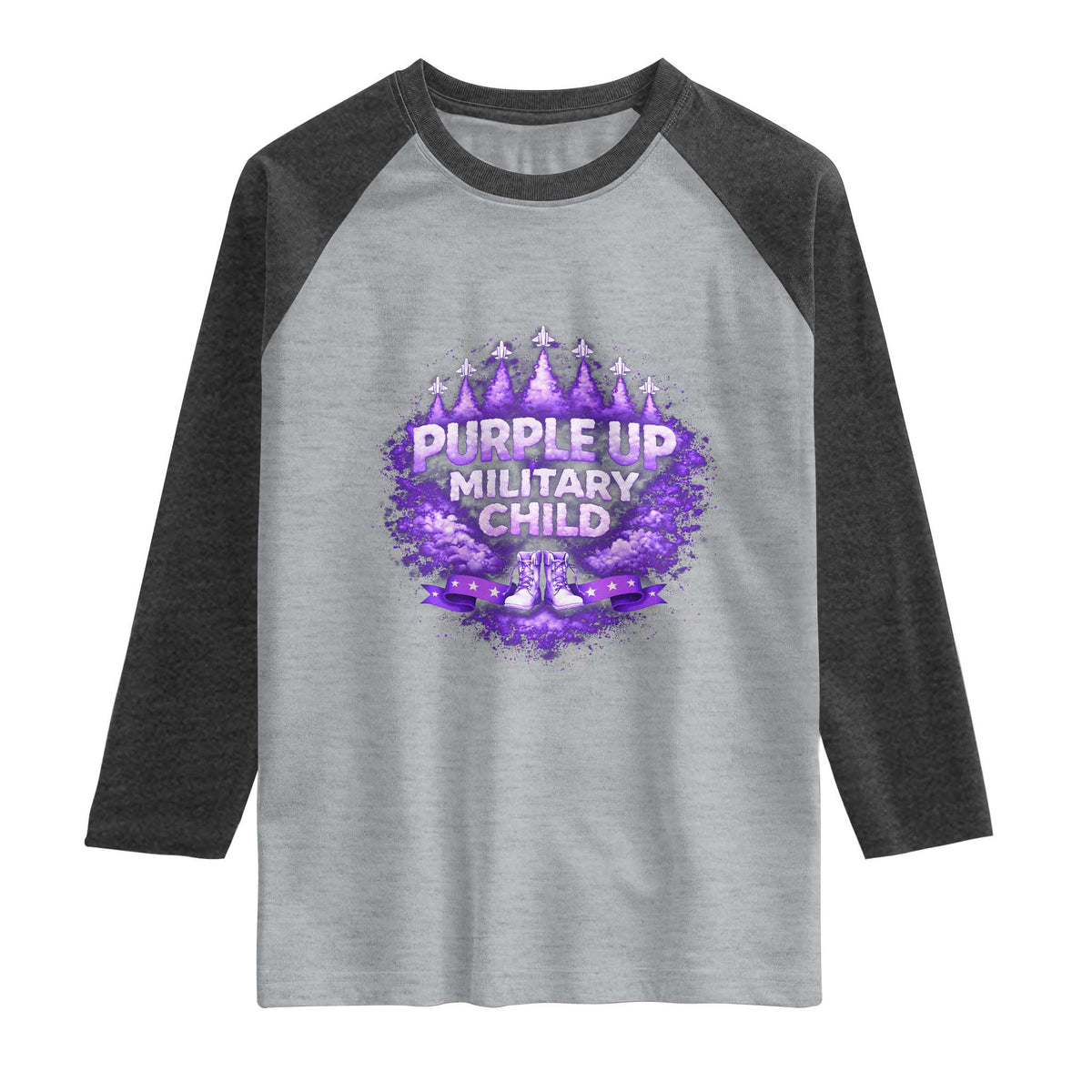 Purple Up Military Child Raglan Shirt Proud Military Kid TS10 Heather Gray Heather Charcoal Print Your Wear