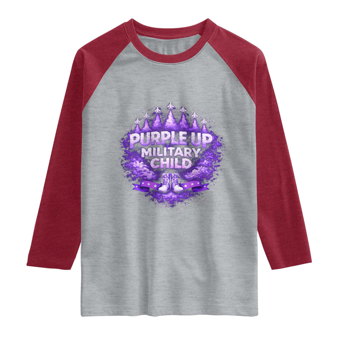 Purple Up Military Child Raglan Shirt Proud Military Kid TS10 Heather Gray Heather Red Print Your Wear