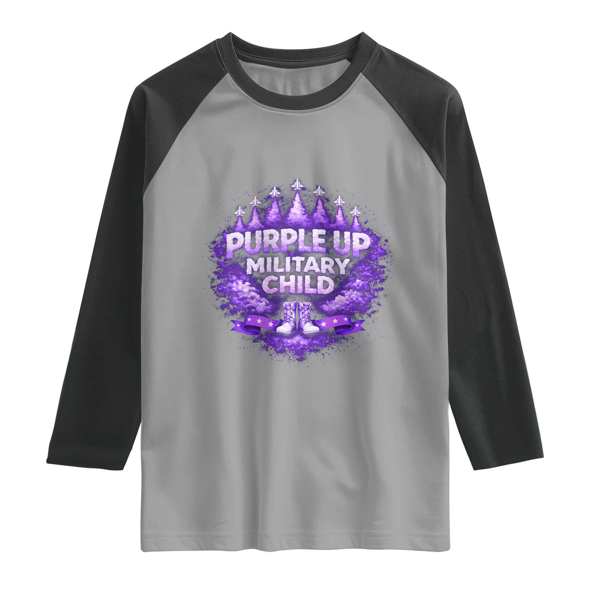 Purple Up Military Child Raglan Shirt Proud Military Kid TS10 Sport Gray Black Print Your Wear