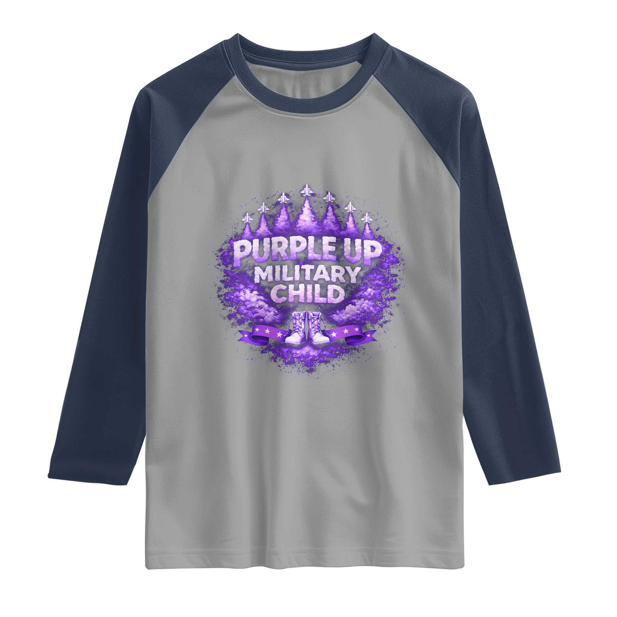 Purple Up Military Child Raglan Shirt Proud Military Kid TS10 Sport Gray Navy Print Your Wear