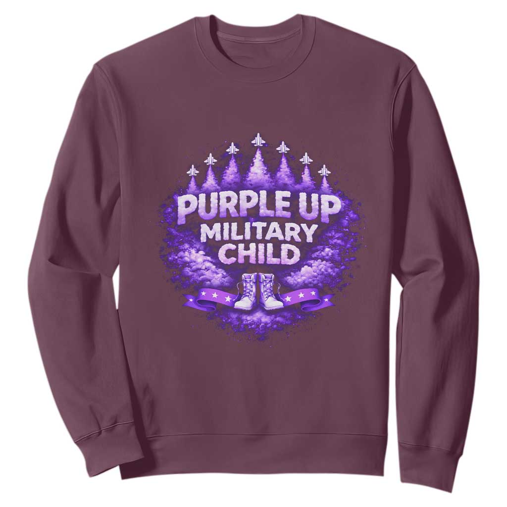Purple Up Military Child Sweatshirt Proud Military Kid TS10 Maroon Print Your Wear