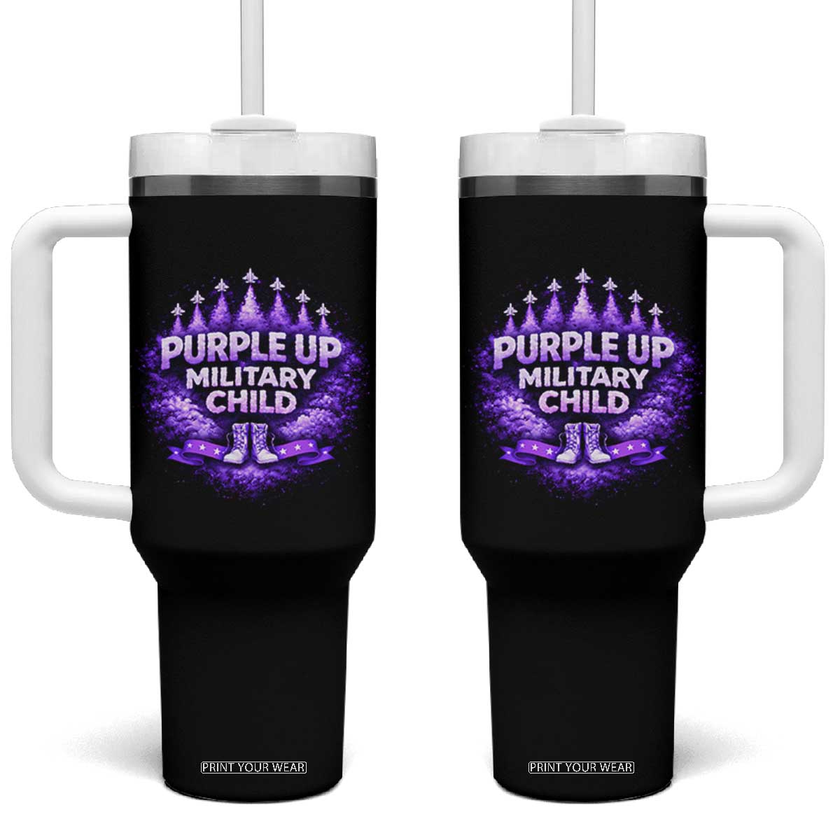 Purple Up Military Child Tumbler With Handle Proud Military Kid TS10 One Size: 40 oz Black Print Your Wear