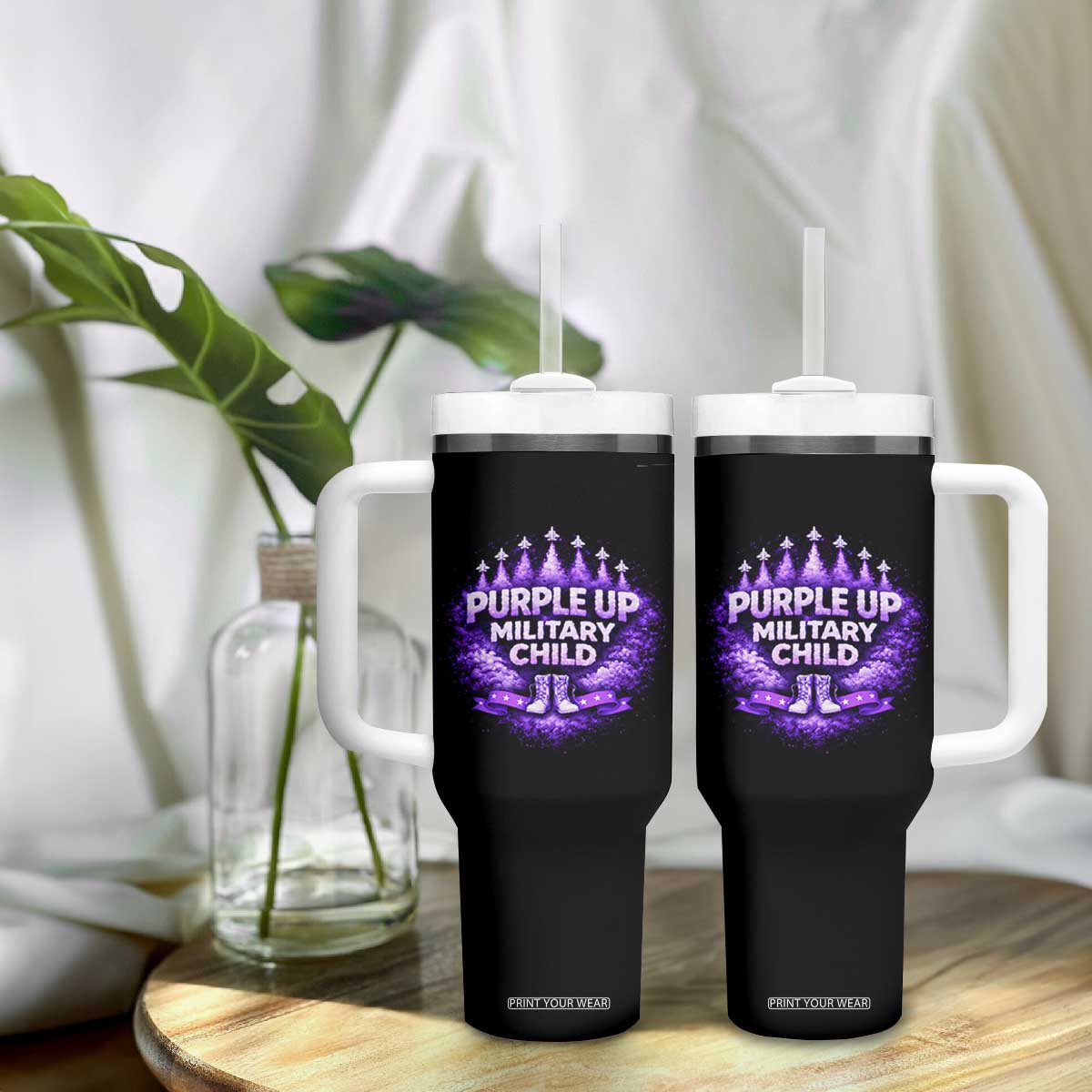 Purple Up Military Child Tumbler With Handle Proud Military Kid TS10 Print Your Wear