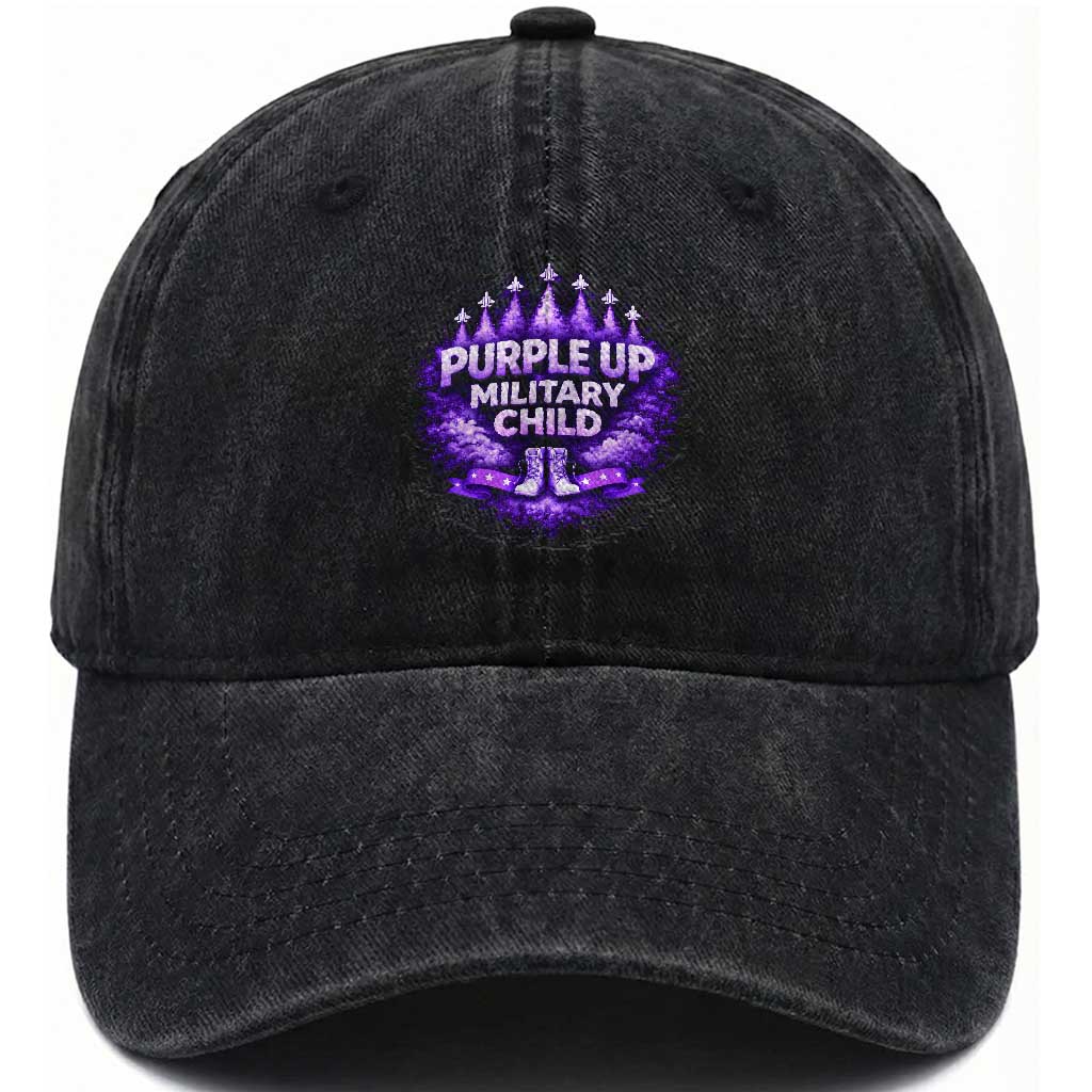 Purple Up Military Child Washed Cotton Baseball Cap Proud Military Kid TS10 Washed Cap Universal Fit Black Print Your Wear