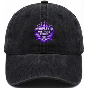 Purple Up Military Child Washed Cotton Baseball Cap Proud Military Kid TS10 Washed Cap Universal Fit Black Print Your Wear