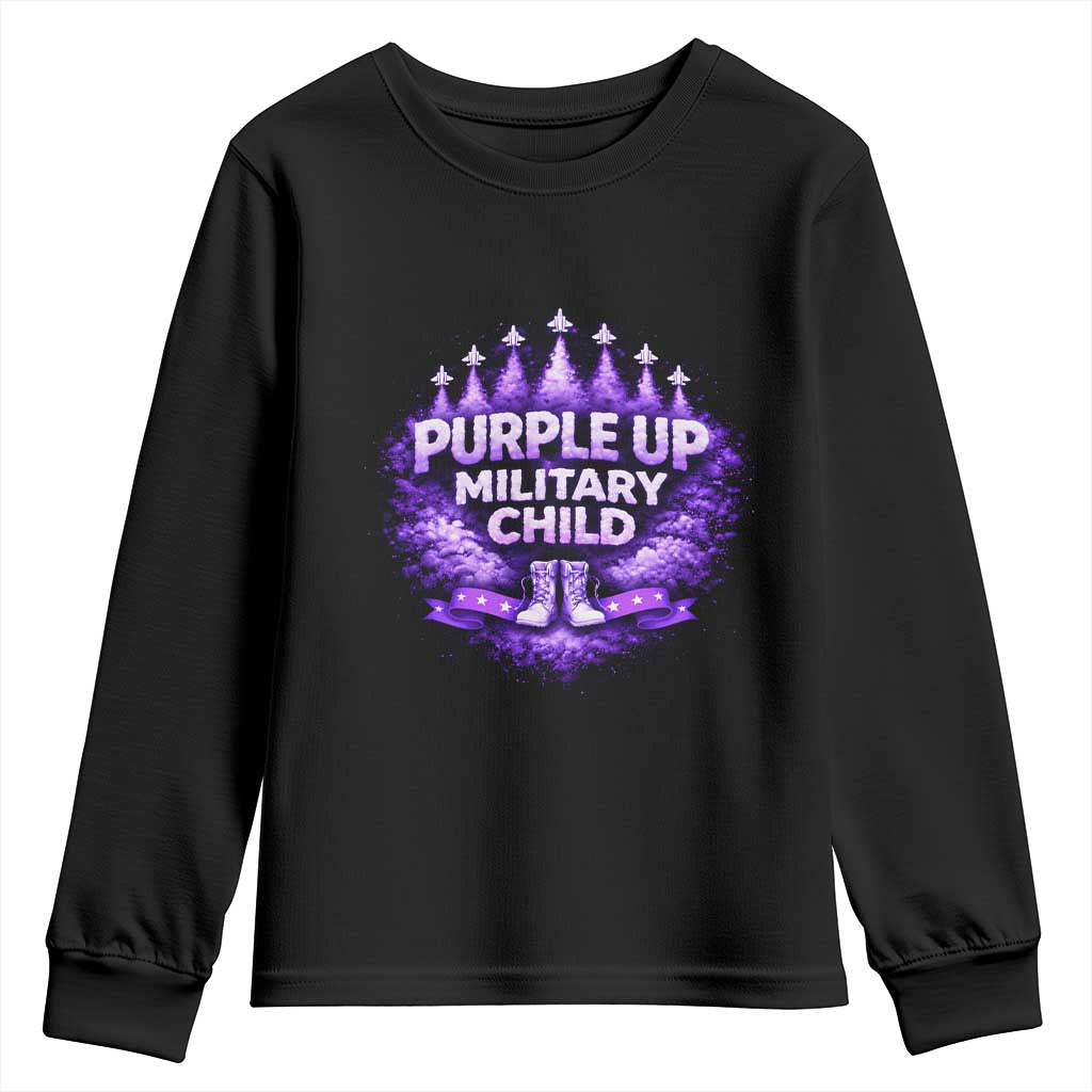 Purple Up Military Child Youth Sweatshirt Proud Military Kid TS10 Black Print Your Wear