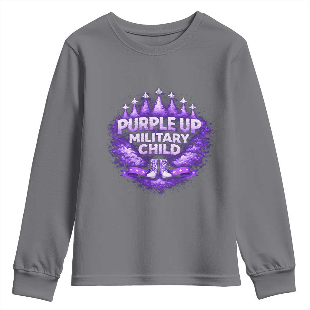 Purple Up Military Child Youth Sweatshirt Proud Military Kid TS10 Charcoal Print Your Wear