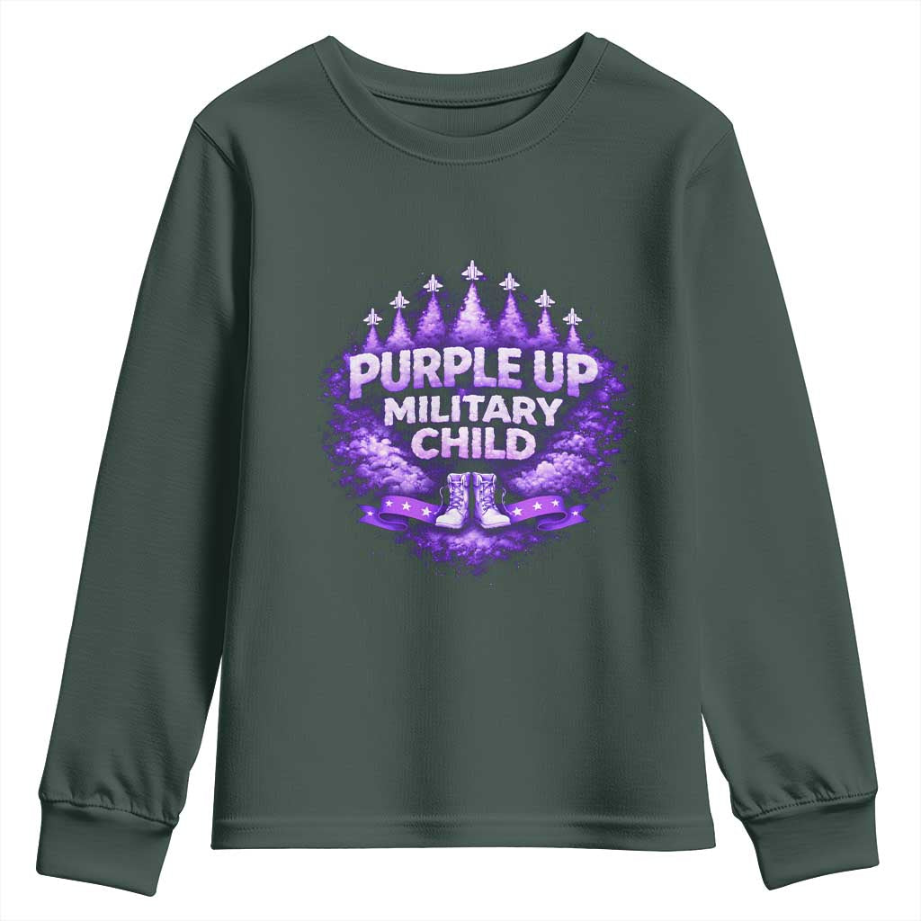 Purple Up Military Child Youth Sweatshirt Proud Military Kid TS10 Dark Forest Green Print Your Wear