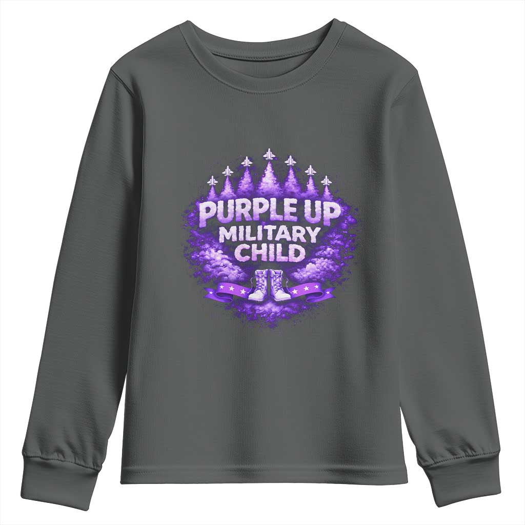 Purple Up Military Child Youth Sweatshirt Proud Military Kid TS10 Dark Heather Print Your Wear
