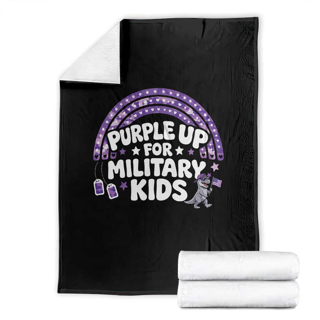 Purple Up For Military Kids Throw Blanket Cute Dino Dinosaur Proud Military Child Rainbow TS10 Black Print Your Wear