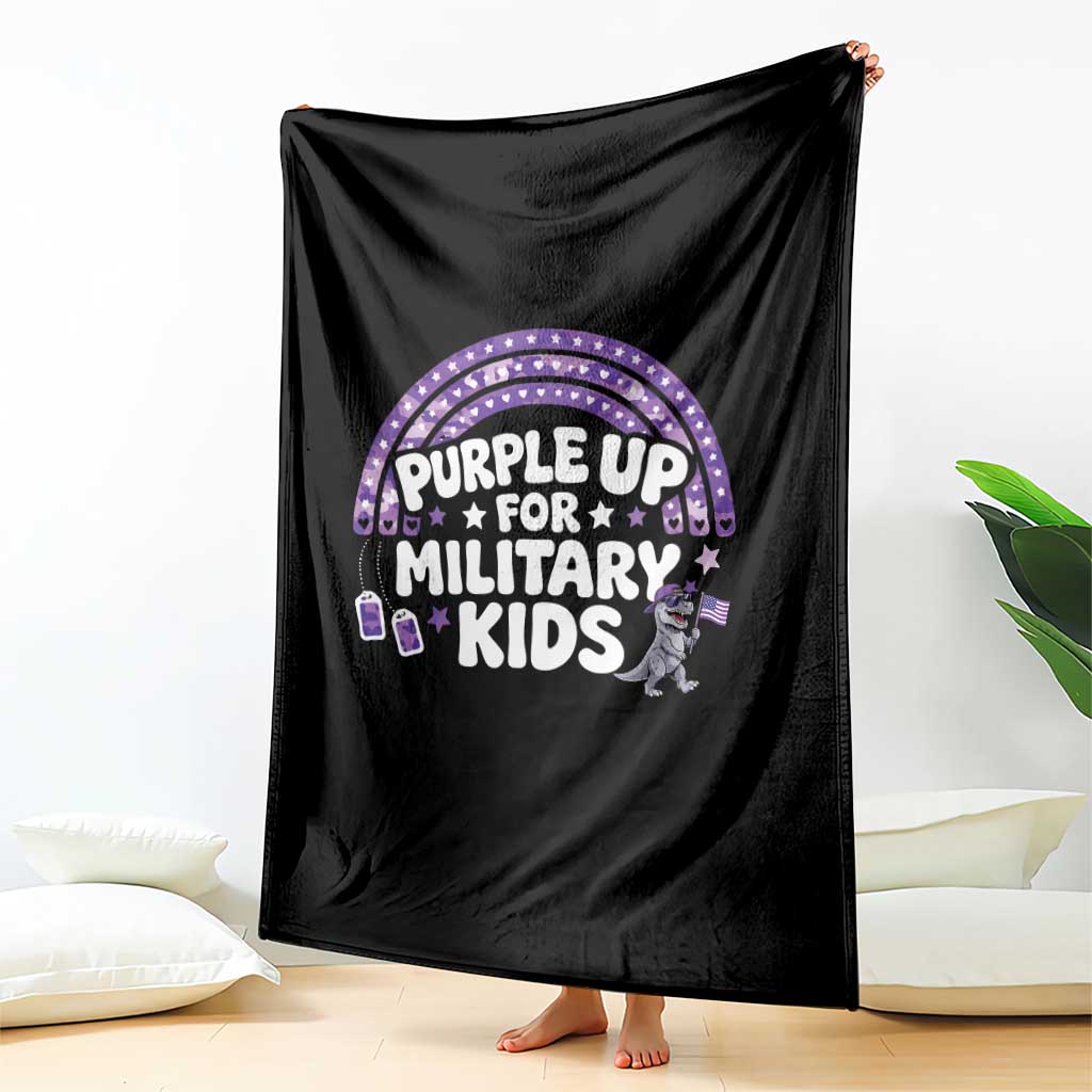 Purple Up For Military Kids Throw Blanket Cute Dino Dinosaur Proud Military Child Rainbow TS10 Print Your Wear