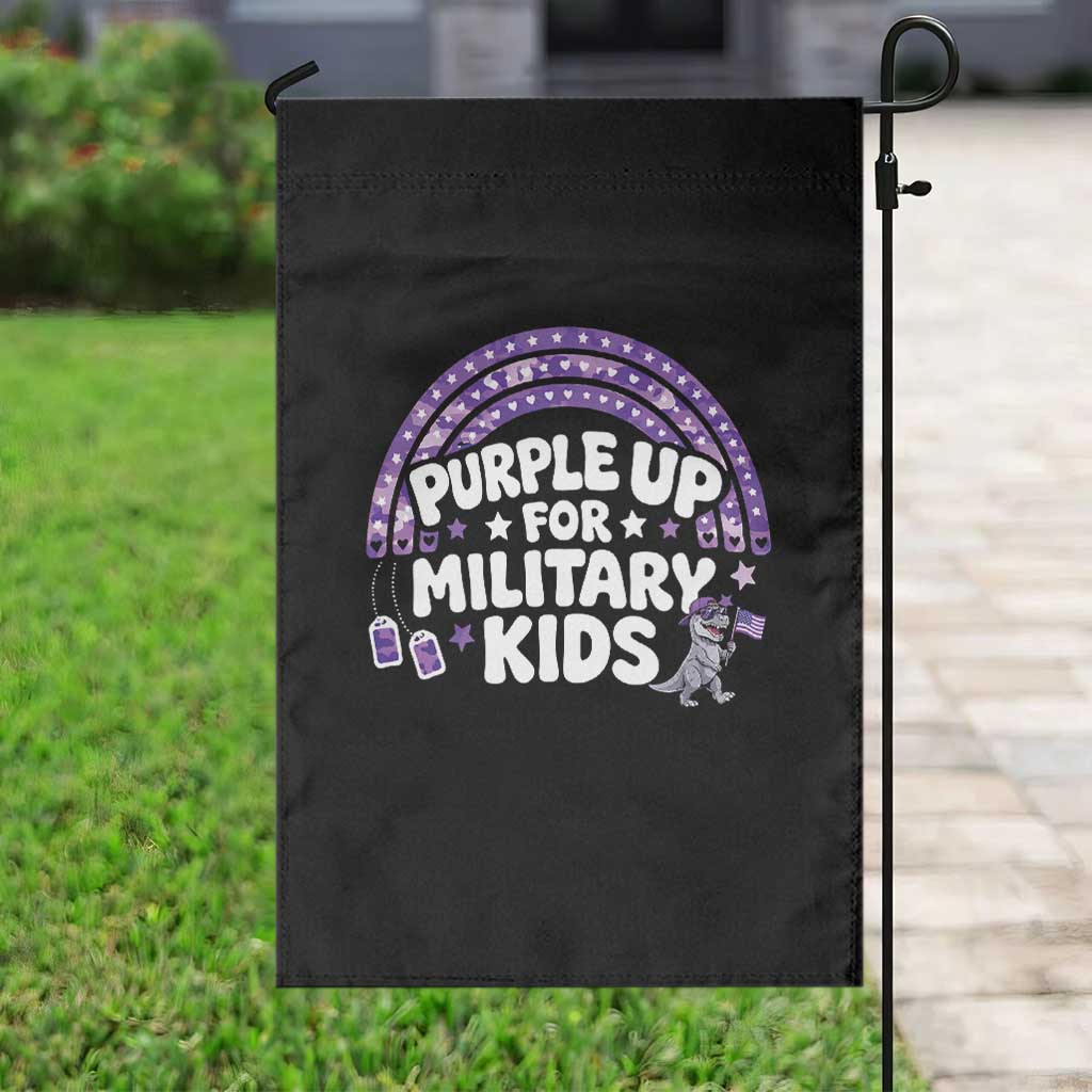 Purple Up For Military Kids Garden Flag Cute Dino Dinosaur Proud Military Child Rainbow TS10 Print Your Wear