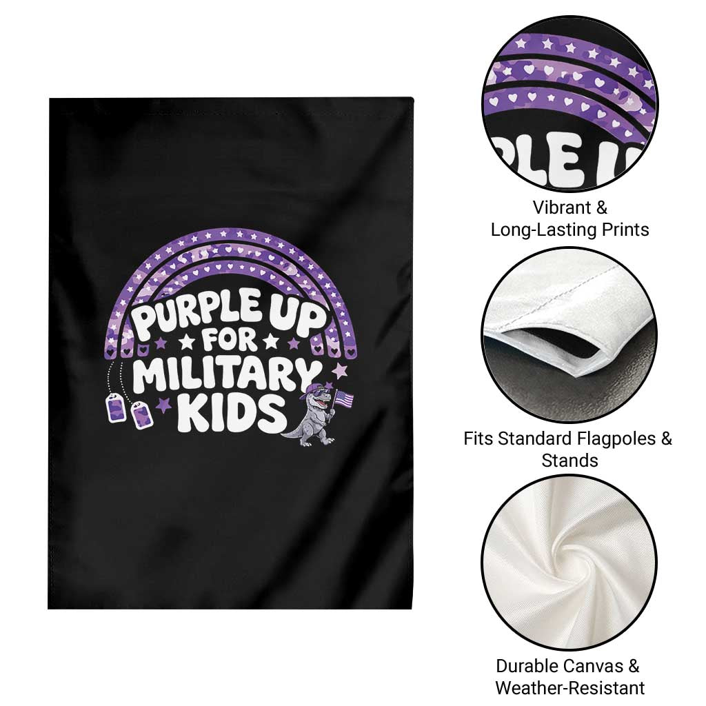 Purple Up For Military Kids Garden Flag Cute Dino Dinosaur Proud Military Child Rainbow TS10 Print Your Wear