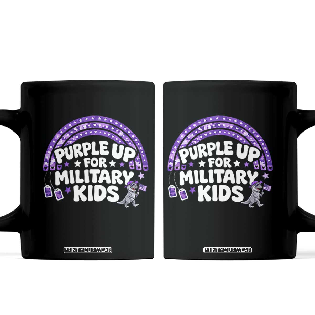 Purple Up For Military Kids Coffee Mug Cute Dino Dinosaur Proud Military Child Rainbow TS10 Black Print Your Wear