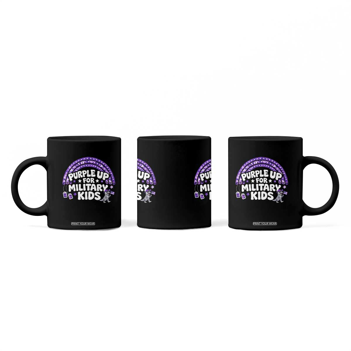 Purple Up For Military Kids Coffee Mug Cute Dino Dinosaur Proud Military Child Rainbow TS10 Print Your Wear